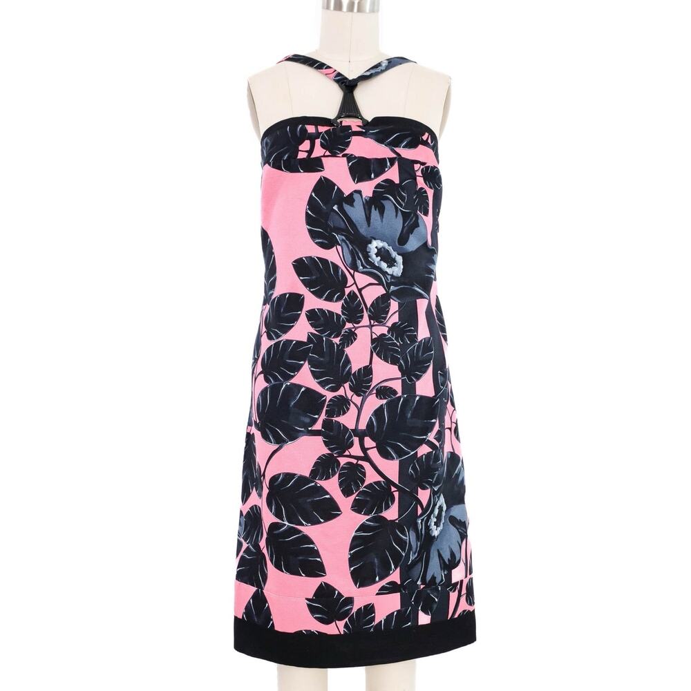 Versace Pink Tropical Print Dress Size 42 IT 6 US